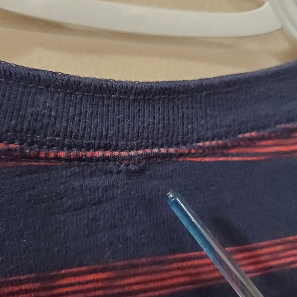True Religion - Navy and Red Striped tee with Embroidered Logo on chest - Large - Picture 5 of 9